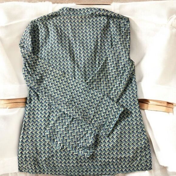 Tory Burch Womens Top Size 4 Green Geometric T Design High Neck Top - Picture 4 of 7
